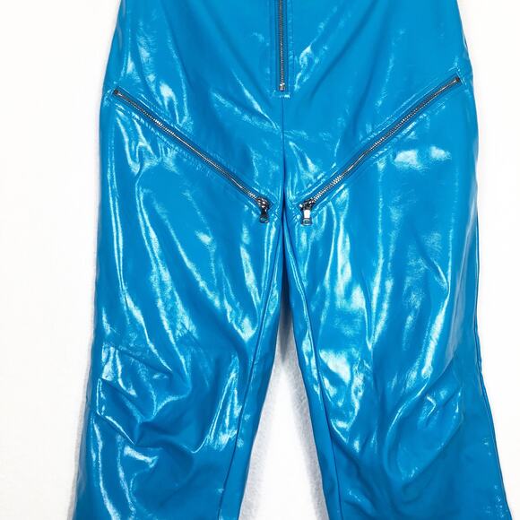 I.AM.GIA Isla Patent Leather Zip-Front Pant Size XS Blue Straight Leg Zipper - Picture 9 of 13